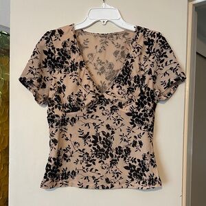 Floral V-Neck Women Top - Black and Cream
